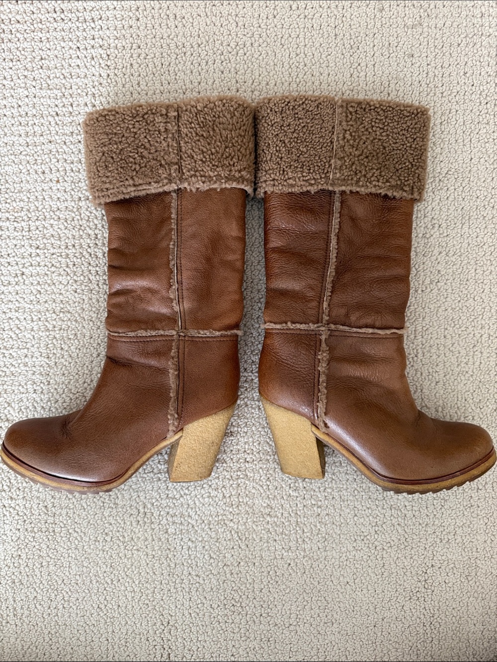 PRADA Classic Tall Brown Shearling-Lined Women’s Boots, Western Boho, Country